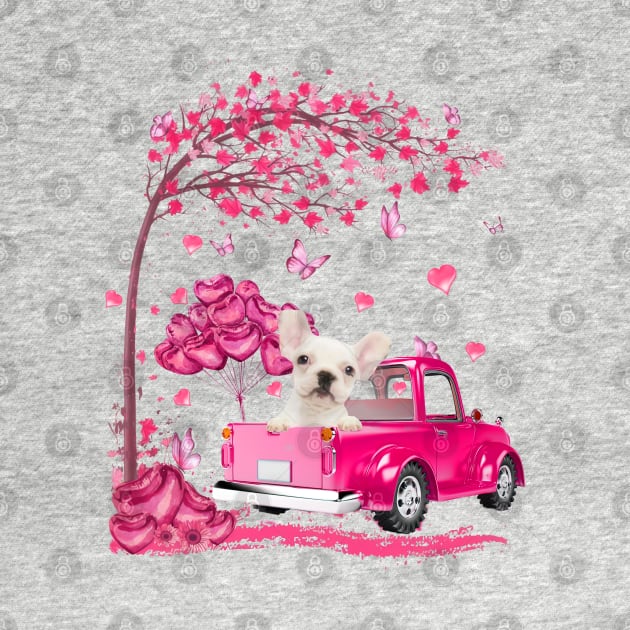 Valentine's Day Love Pickup Truck White French Bulldog by cyberpunk art